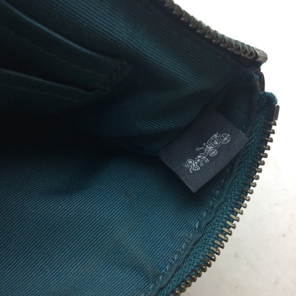 Coach Metallic Dark Teal Leather Corner Zip Wristlet - Picture 9 of 10